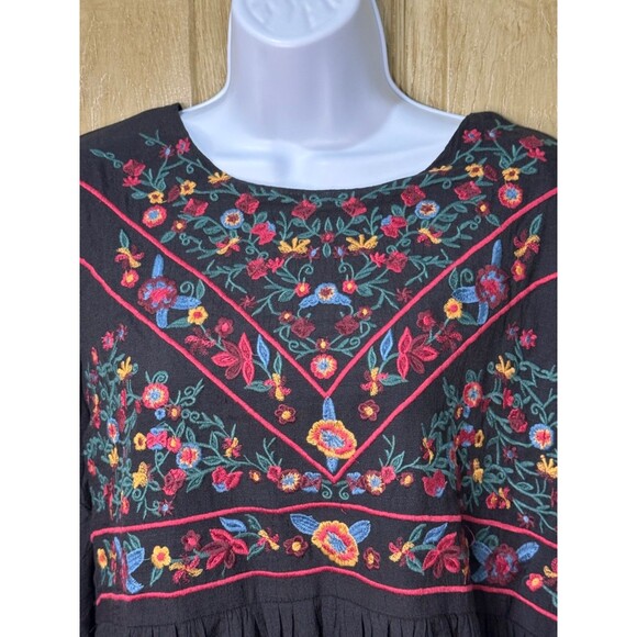 Umgee Black Flowy Embroidered Dress Medium Boho Festival size M - Picture 3 of 9